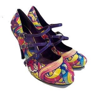 NWOTB — ACRYLICANA — FUNKY TECHNO COLOR, PURPLE STRAPPY PUMPS, Size 10